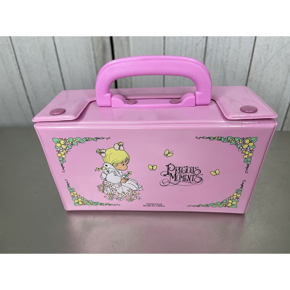 Vintage Precious Moments 1992 Pencil Trinket Carrying Case Sanrio Pink +Doll